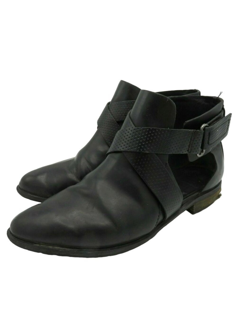 Tibi New York 37 FR 7 US Gail Cutout Black Leather Ankle Booties Boots Strappy